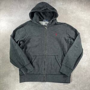 Polo Ralph Lauren Embroidered Logo Dark Grey Full Zip Cozy Hooded Jacket